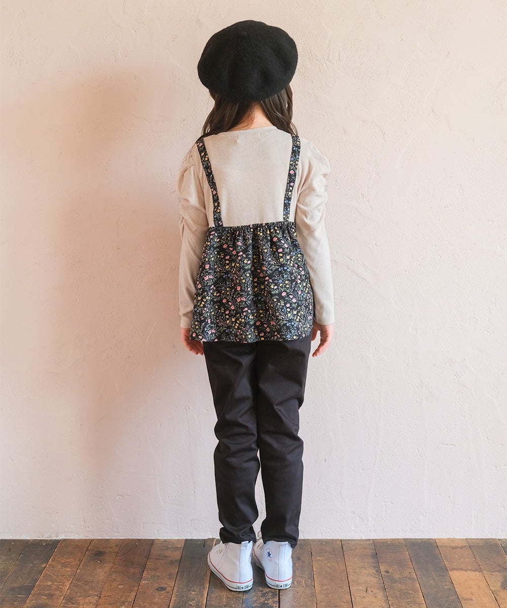 子供服 女の子 子ども服 こども キッズ ジュニア ストレッチツイル リボン ブラック(00) モデル画像全身