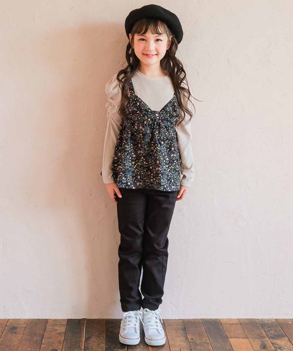 子供服 女の子 子ども服 こども キッズ ジュニア ストレッチツイル リボン ブラック(00) モデル画像1