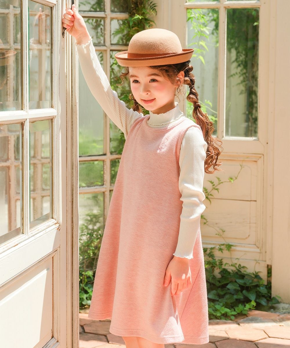 ベビー服 女の子 音符刺繍 Aライン バックリボン付きワンピース ピンク(02) モデル画像1