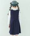 ベビー服 女の子 音符刺繍 Aライン バックリボン付きワンピース ネイビー(06) モデル画像全身