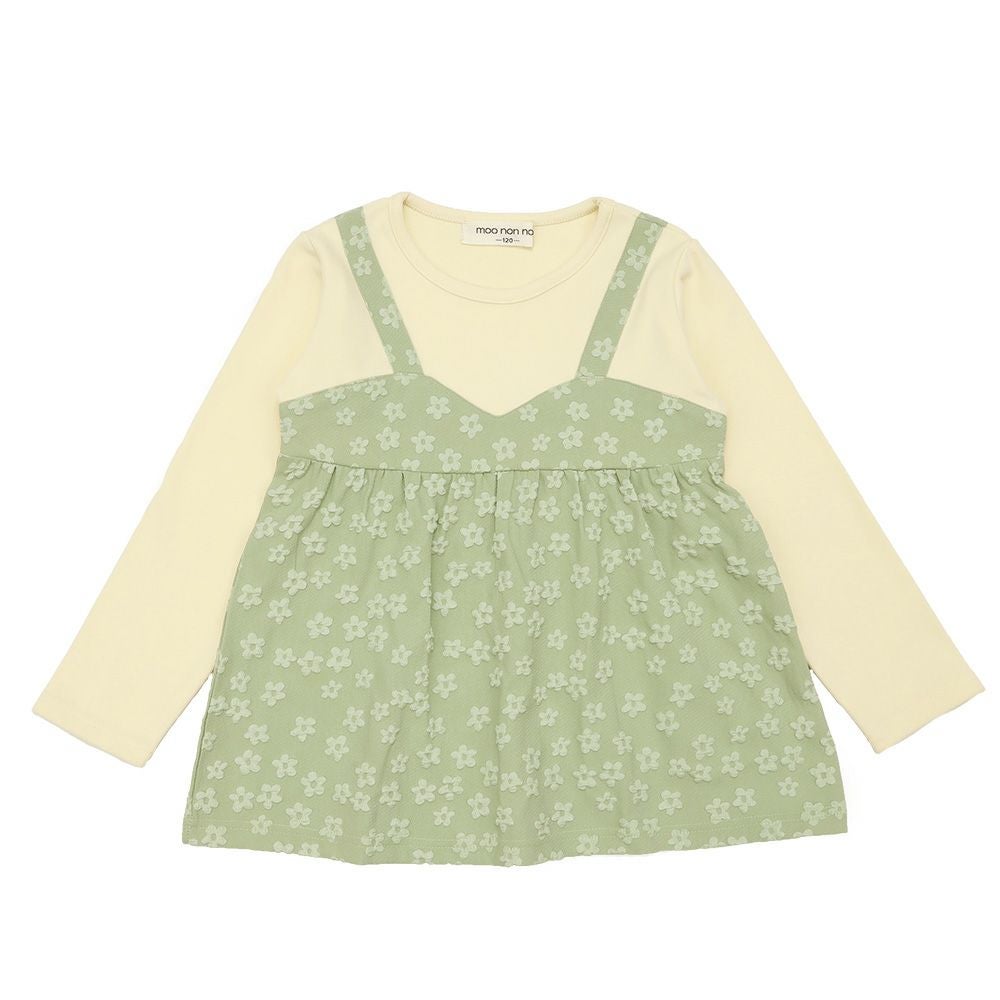 ベビー服 女の子 花柄キャミソール 重ね着風Tシャツ グリーン(08) 正面
