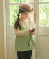 ベビー服 女の子 花柄キャミソール 重ね着風Tシャツ グリーン(08) モデル画像2