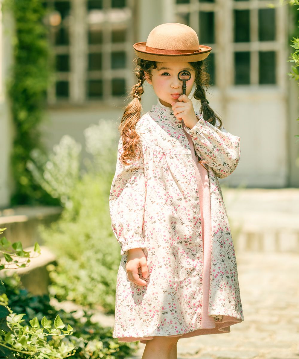 ベビー服 女の子 花柄 ボタン開き ワンピース アイボリー(12) モデル画像アップ