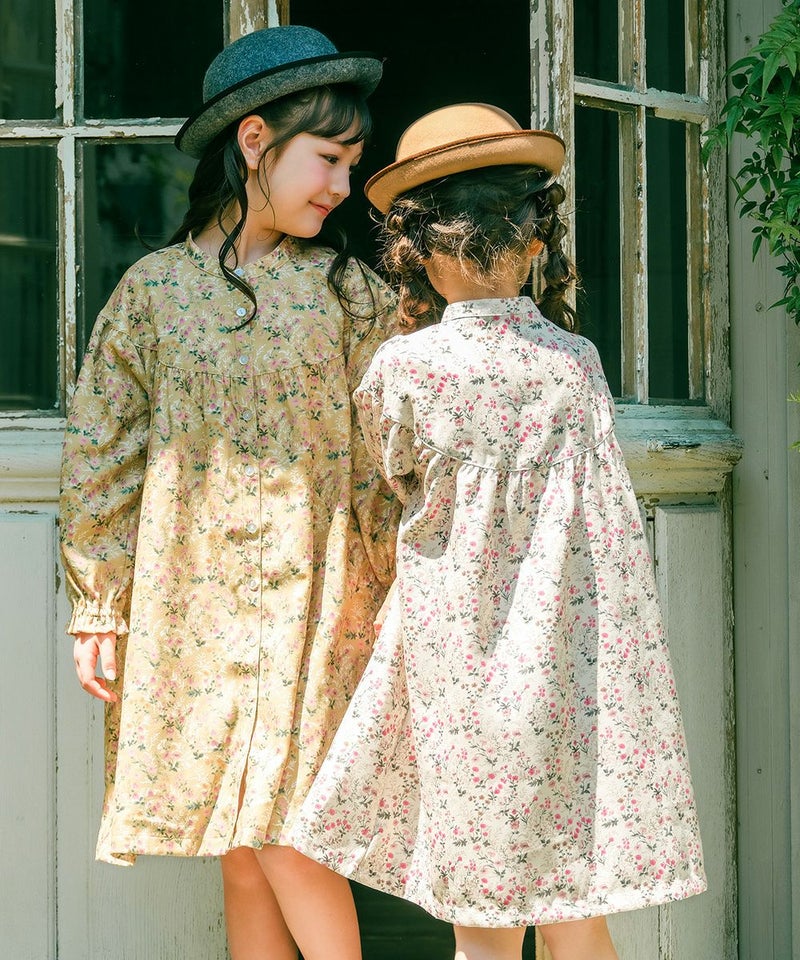 花柄 ボタン開き ワンピース