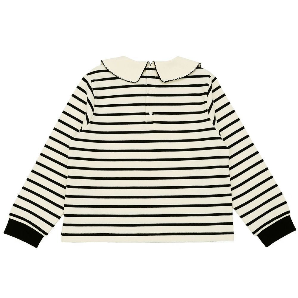子供服 女の子 音符刺繍 襟付き ボーダー柄 裏毛トレーナー ホワイト×ブラック(10) 背面