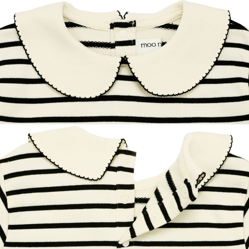 子供服 女の子 音符刺繍 襟付き ボーダー柄 裏毛トレーナー ホワイト×ブラック(10) デザインポイント1