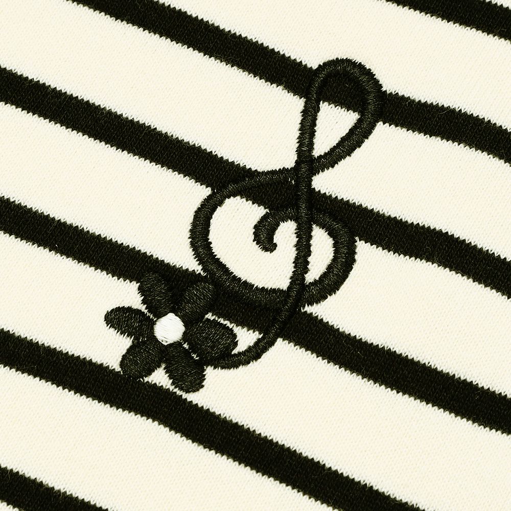 子供服 女の子 音符刺繍 襟付き ボーダー柄 裏毛トレーナー ホワイト×ブラック(10) デザインポイント2