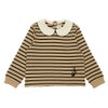 子供服 女の子 音符刺繍 襟付き ボーダー柄 裏毛トレーナー ベージュ(51) 正面