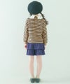 子供服 女の子 音符刺繍 襟付き ボーダー柄 裏毛トレーナー ベージュ(51) モデル画像全身