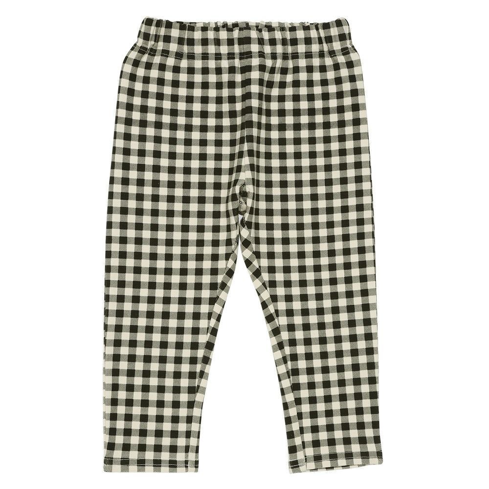 ベビー服 女の子 ストレッチ ギンガムチェック柄ロングパンツ ホワイト×ブラック(10) 正面