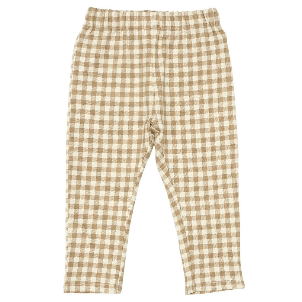 ベビー服 女の子 ストレッチ ギンガムチェック柄ロングパンツ ベージュ(51) 正面