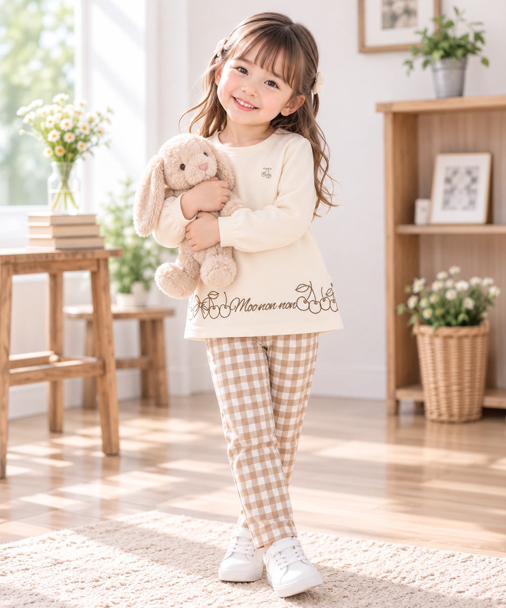 ベビー服 女の子 ストレッチ ギンガムチェック柄ロングパンツ