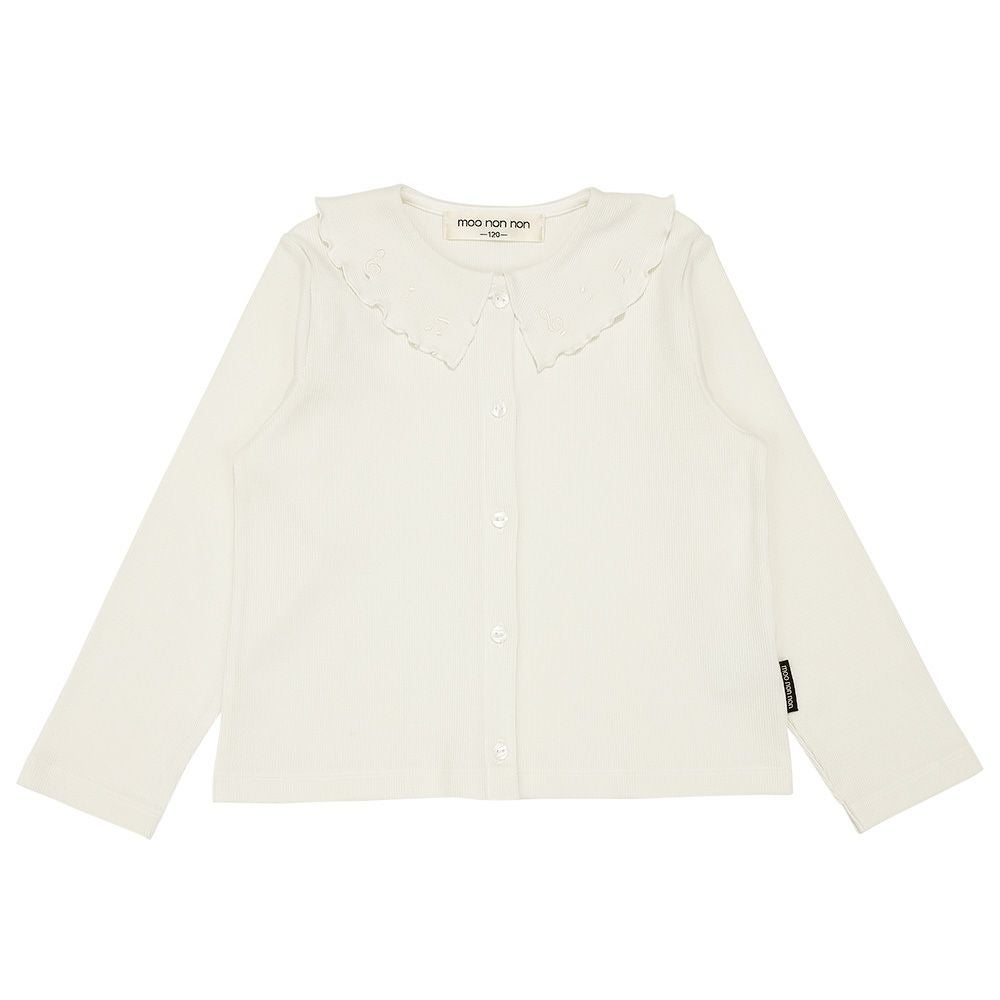 ベビー服 女の子 音符刺繍フリル襟 リブカーディガン オフホワイト(11) 正面