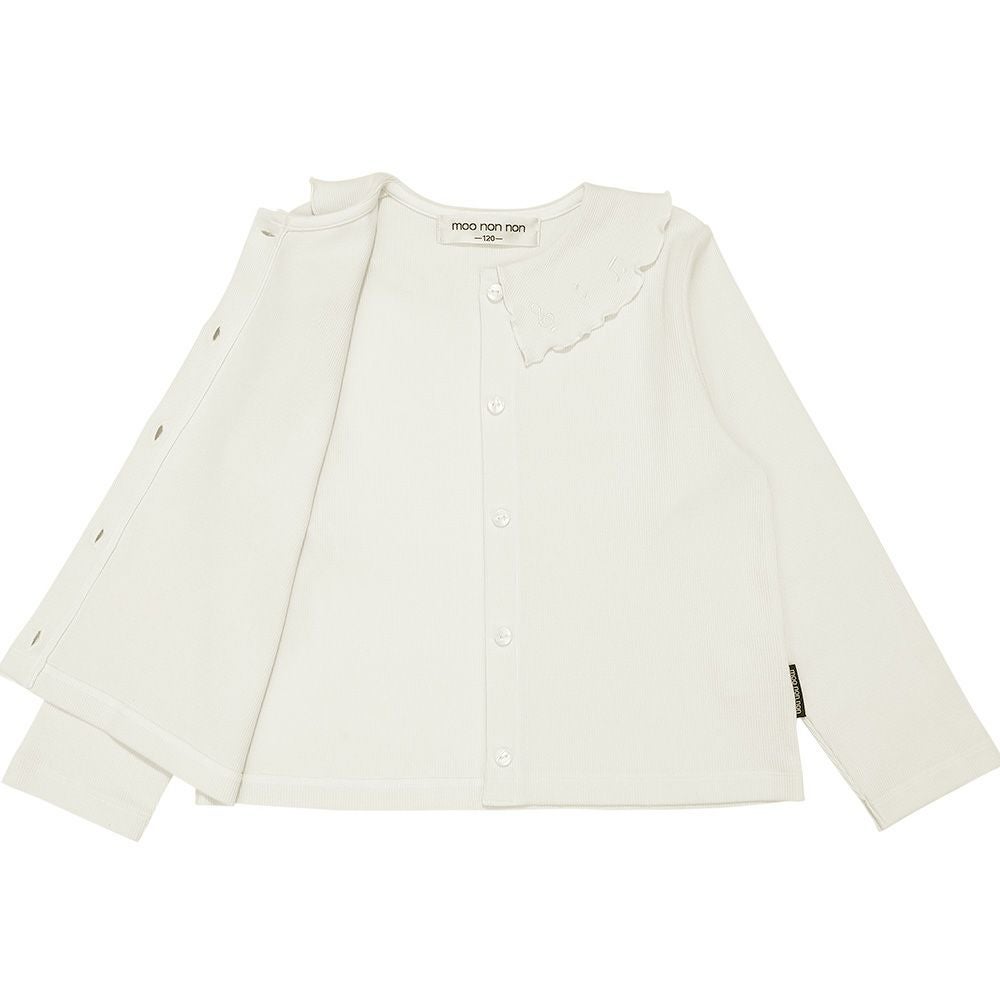 ベビー服 女の子 音符刺繍フリル襟 リブカーディガン オフホワイト(11) デザインポイント1