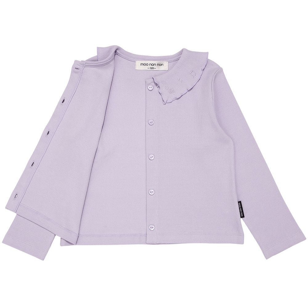 ベビー服 女の子 音符刺繍フリル襟 リブカーディガン パープル(91) デザインポイント1
