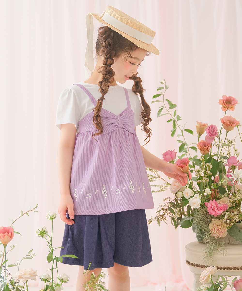 デニムツイルニット音符ワッペンキュロットパンツ｜ベビー・子供服