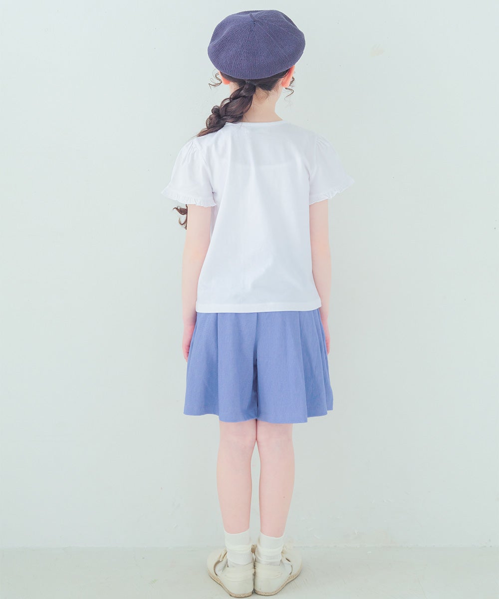 ベビー服 女の子 デニムツイルニット音符ワッペンキュロットパンツ ブルー(61)