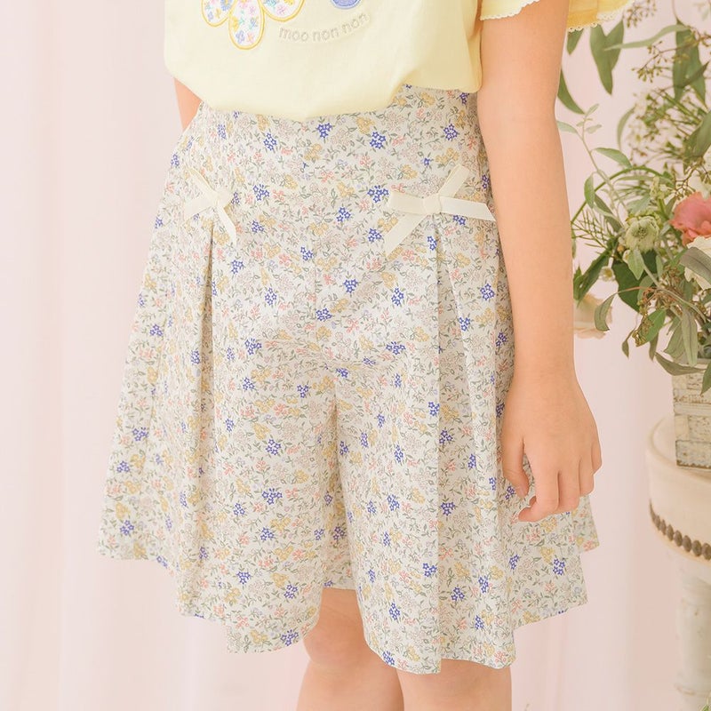 綿100%小花柄リボンつき キュロットパンツ