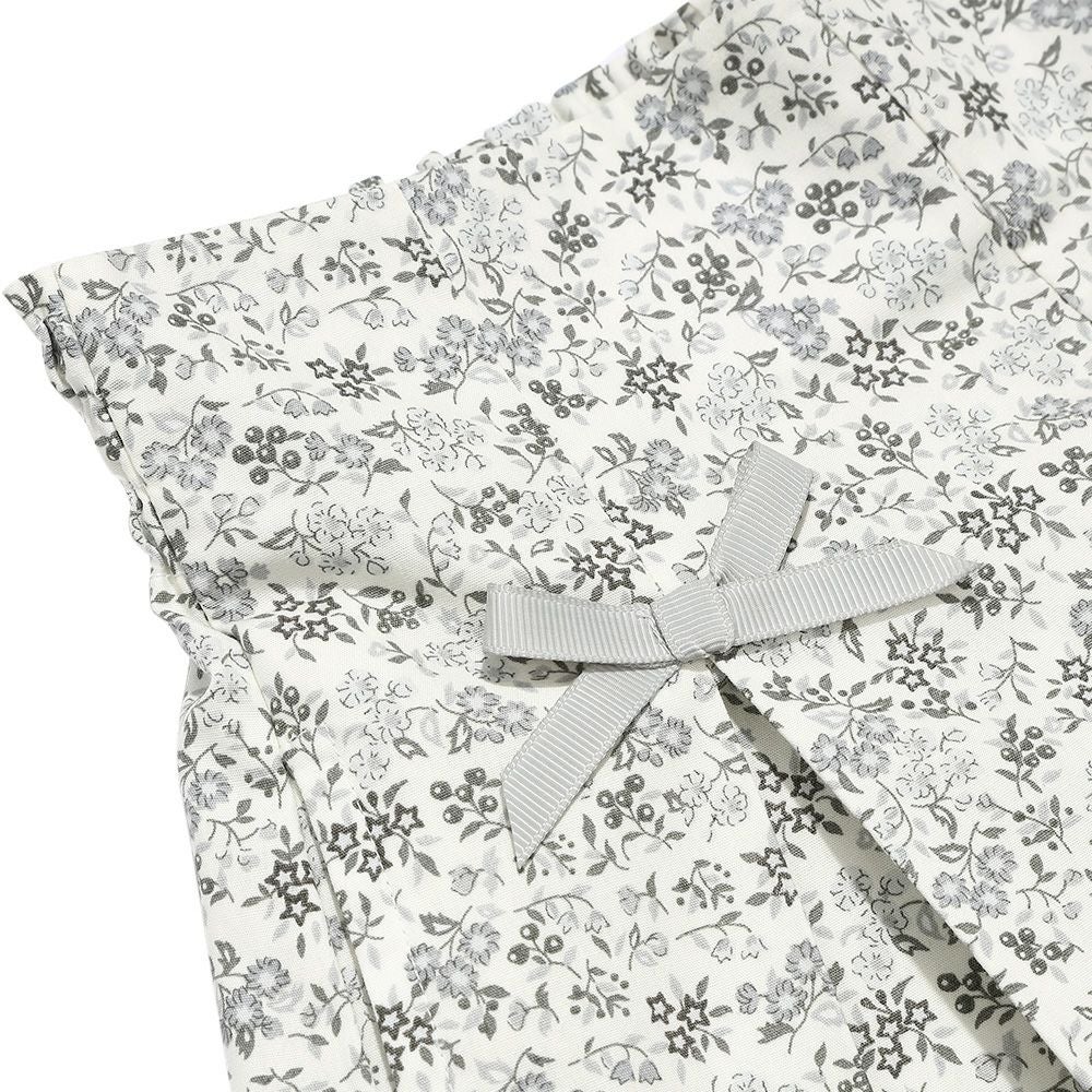 子供服 女の子 綿100％小花柄リボンつき キュロットパンツ グレー(09) デザインポイント1