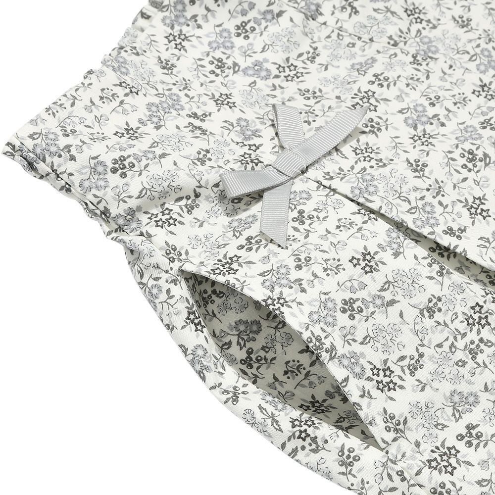 子供服 女の子 綿100％小花柄リボンつき キュロットパンツ グレー(09) デザインポイント2