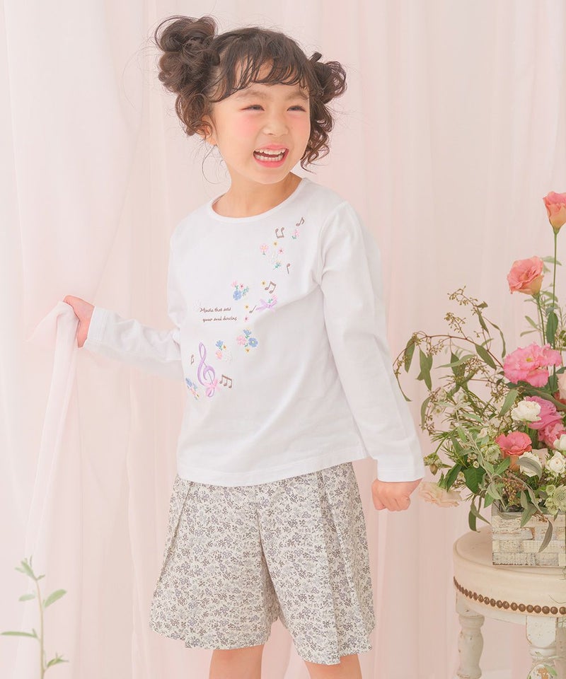 綿100%小花柄リボンつき キュロットパンツ