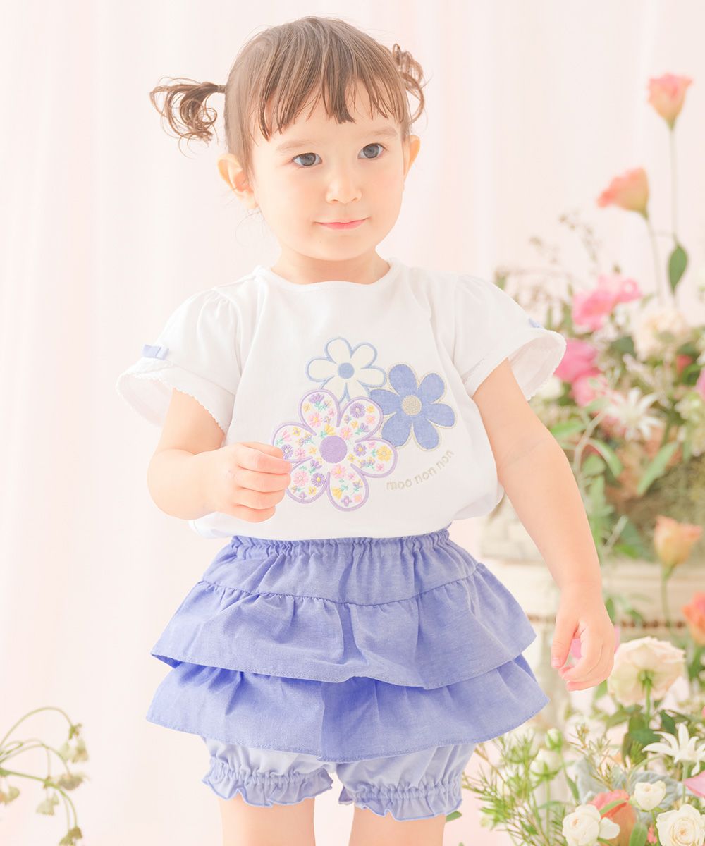 子供服 女の子 フリル かぼちゃパンツ ブルー(61) モデル画像アップ