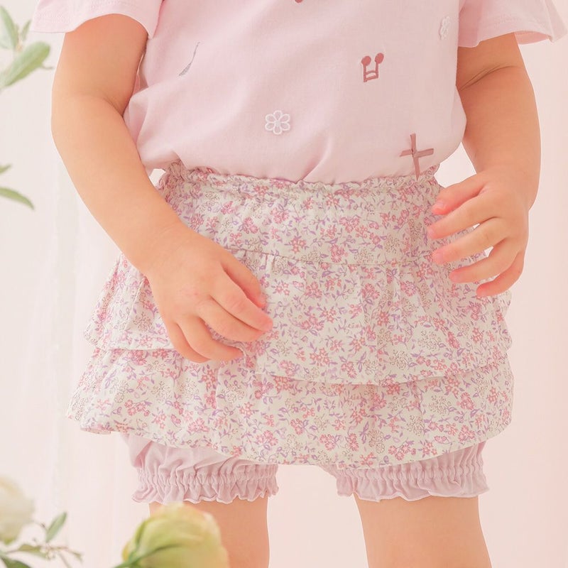 子供服 女の子 綿100％小花柄フリルかぼちゃパンツ