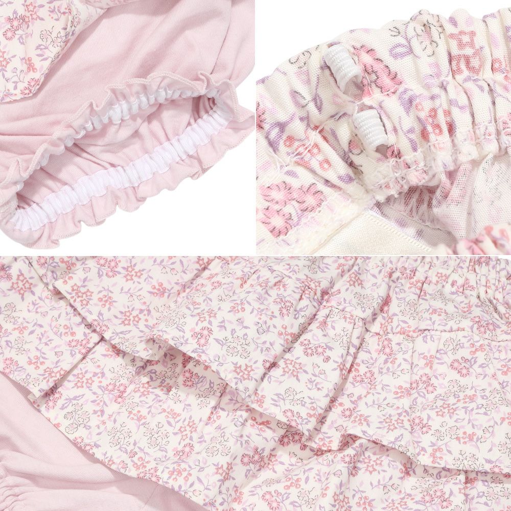 子供服 女の子 綿100％小花柄フリルかぼちゃパンツ ピンク(02) デザインポイント2