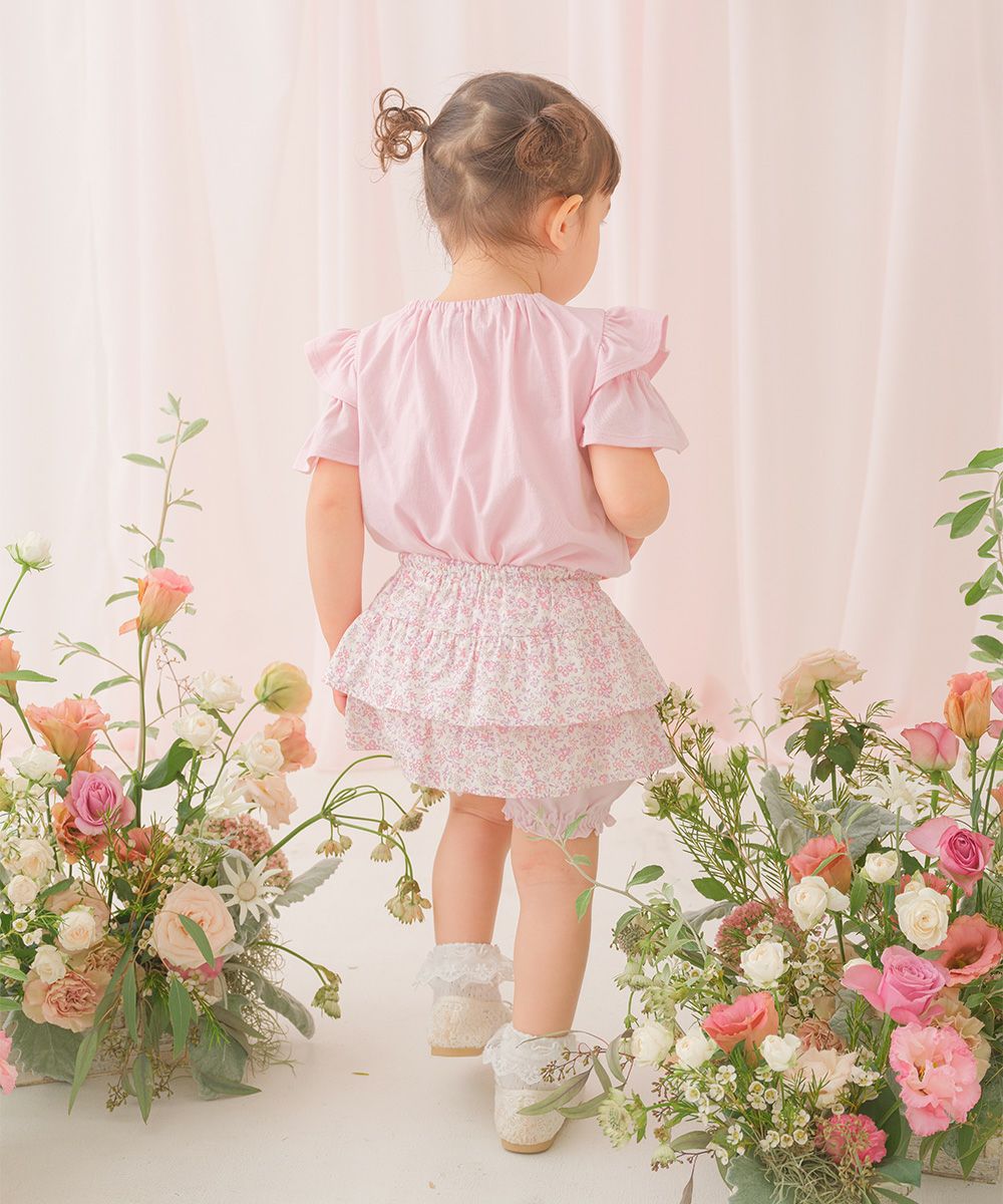 子供服 女の子 綿100％小花柄フリルかぼちゃパンツ ピンク(02) モデル画像2