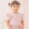 ベビー服 女の子 綿100％音符刺繍 肩あきフリル袖Ｔシャツ