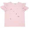 ベビー服 女の子 綿100％音符刺繍 肩あきフリル袖Ｔシャツ ピンク(02) 正面