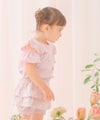 ベビー服 女の子 綿100％音符刺繍 肩あきフリル袖Ｔシャツ ピンク(02) モデル画像1