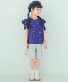 ベビー服 女の子 綿100％音符刺繍 肩あきフリル袖Ｔシャツ ネイビー(06)