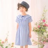 子供服 女の子 ストライプ柄 リボン襟付き 音符刺繍ワンピース