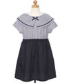 子供服 女の子 ストライプ柄 リボン襟付き 音符刺繍ワンピース ネイビー(06) トルソー背面