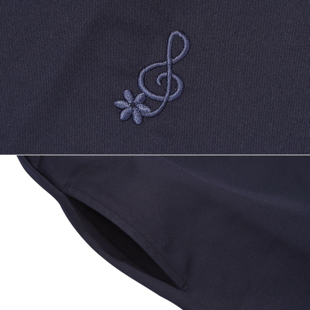 子供服 女の子 ストライプ柄 リボン襟付き 音符刺繍ワンピース ネイビー(06) デザインポイント2