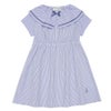 子供服 女の子 ストライプ柄 リボン襟付き 音符刺繍ワンピース ブルー(61) 正面