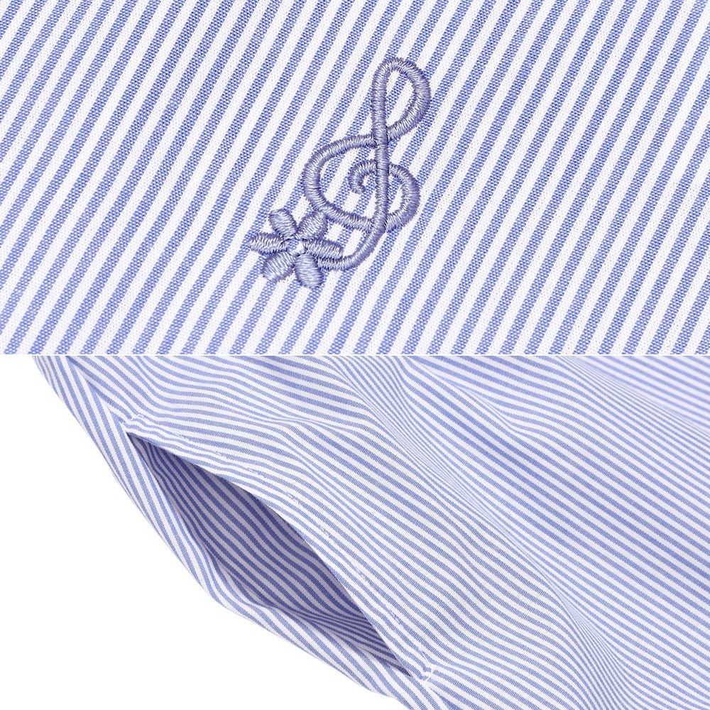 子供服 女の子 ストライプ柄 リボン襟付き 音符刺繍ワンピース ブルー(61) デザインポイント2