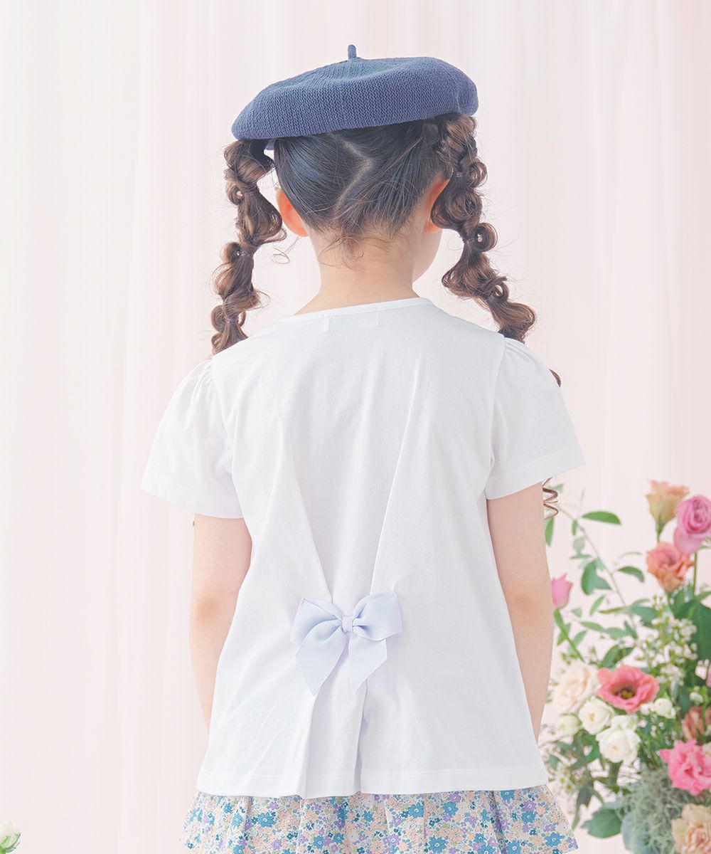 ベビー服 女の子 子ども服 こども服 キッズ ジュニア 綿100％ ティーカップ スイーツ 刺繍 バックリボン オフホワイト(11) モデル画像全身