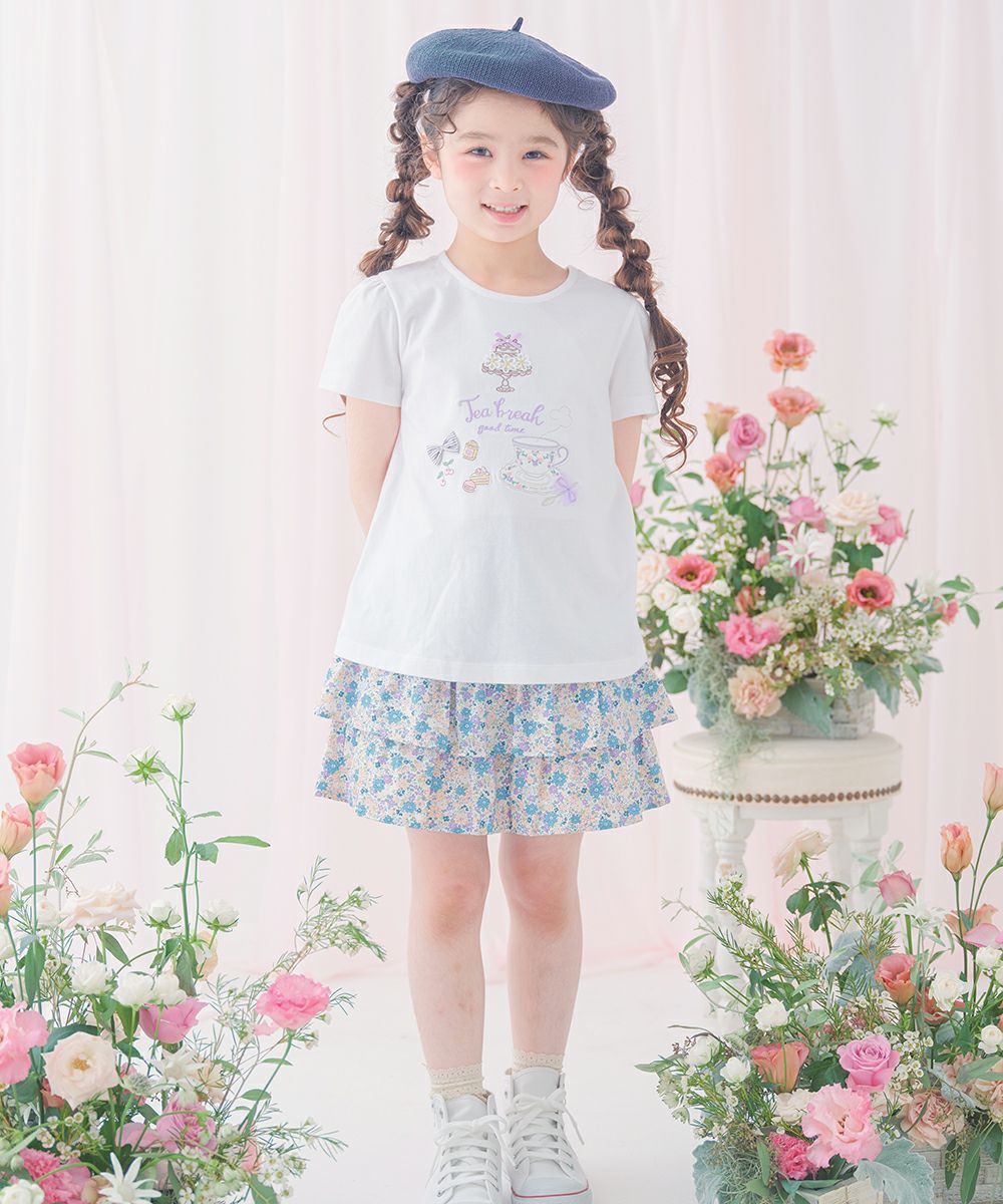 ベビー服 女の子 子ども服 こども服 キッズ ジュニア 綿100％ ティーカップ スイーツ 刺繍 バックリボン オフホワイト(11) モデル画像1