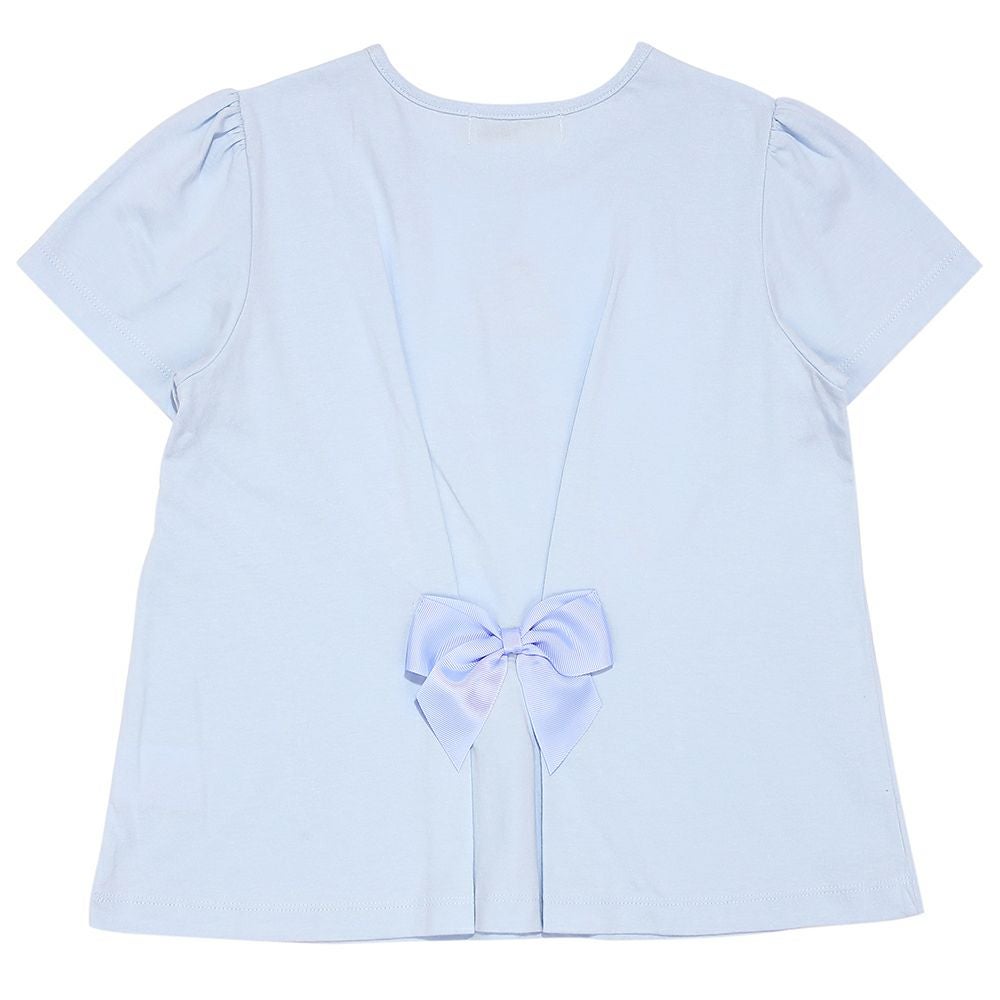 ベビー服 女の子 子ども服 こども服 キッズ ジュニア 綿100％ ティーカップ スイーツ 刺繍 バックリボン ブルー(61) 背面