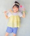 ベビー服 女の子 子ども服 こども服 キッズ キャミソール 重ね着風デザイン お花 リボンつき ロゴ刺繍 フリル イエロー(04) 