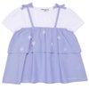 ベビー服 女の子 子ども服 こども服 キッズ キャミソール 重ね着風デザイン お花 リボンつき ロゴ刺繍 フリル ブルー(61) 正面