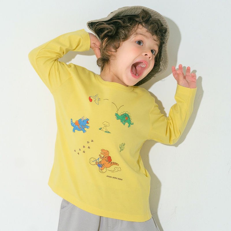 ベビー服 男の子 子ども服 こども キッズ 綿100％ 恐竜 ワッペン 刺繍ティーシャツ 長そで