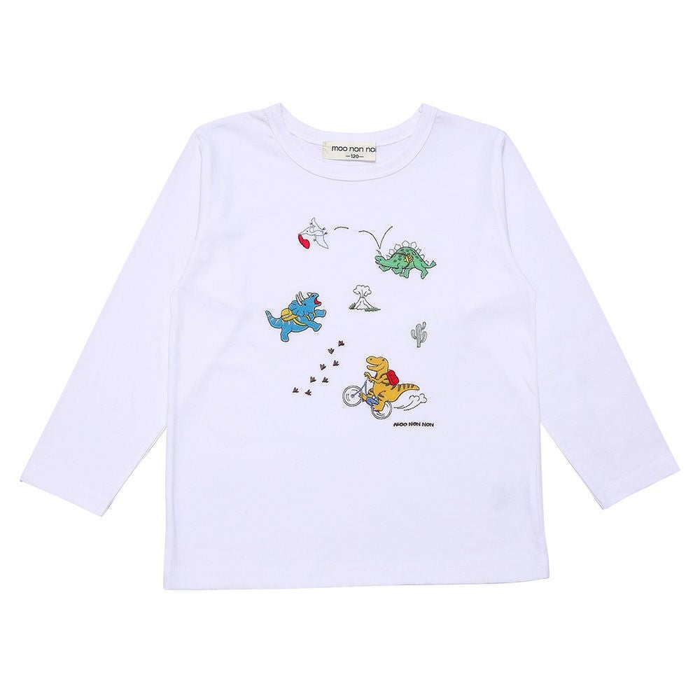 ベビー服 男の子 子ども服 こども キッズ 綿100％ 恐竜 ワッペン 刺繍ティーシャツ 長そで オフホワイト(11) 正面