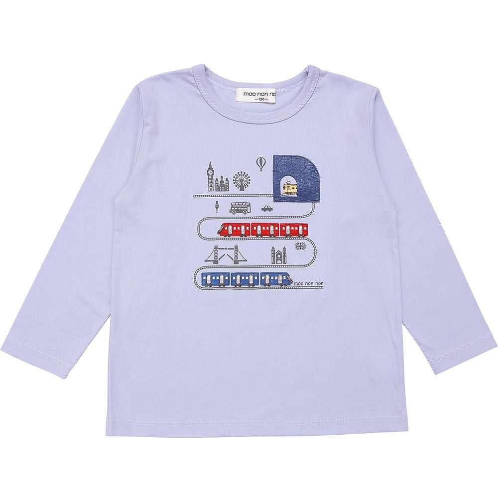 ベビー服 男の子 子ども服 こども キッズ 綿100％ 電車 ワッペン ロンドン街並み プリント ブルー(61) 正面