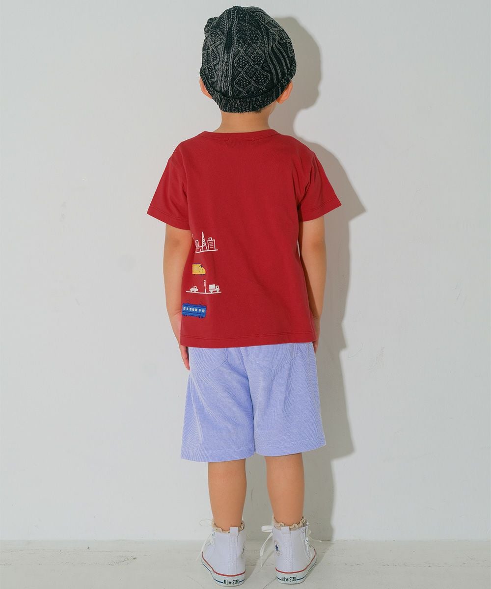 ベビー服 男の子 子ども服 こども キッズ 綿100％ 電車 ワッペン 乗り物 プリント レッド(03) モデル画像2
