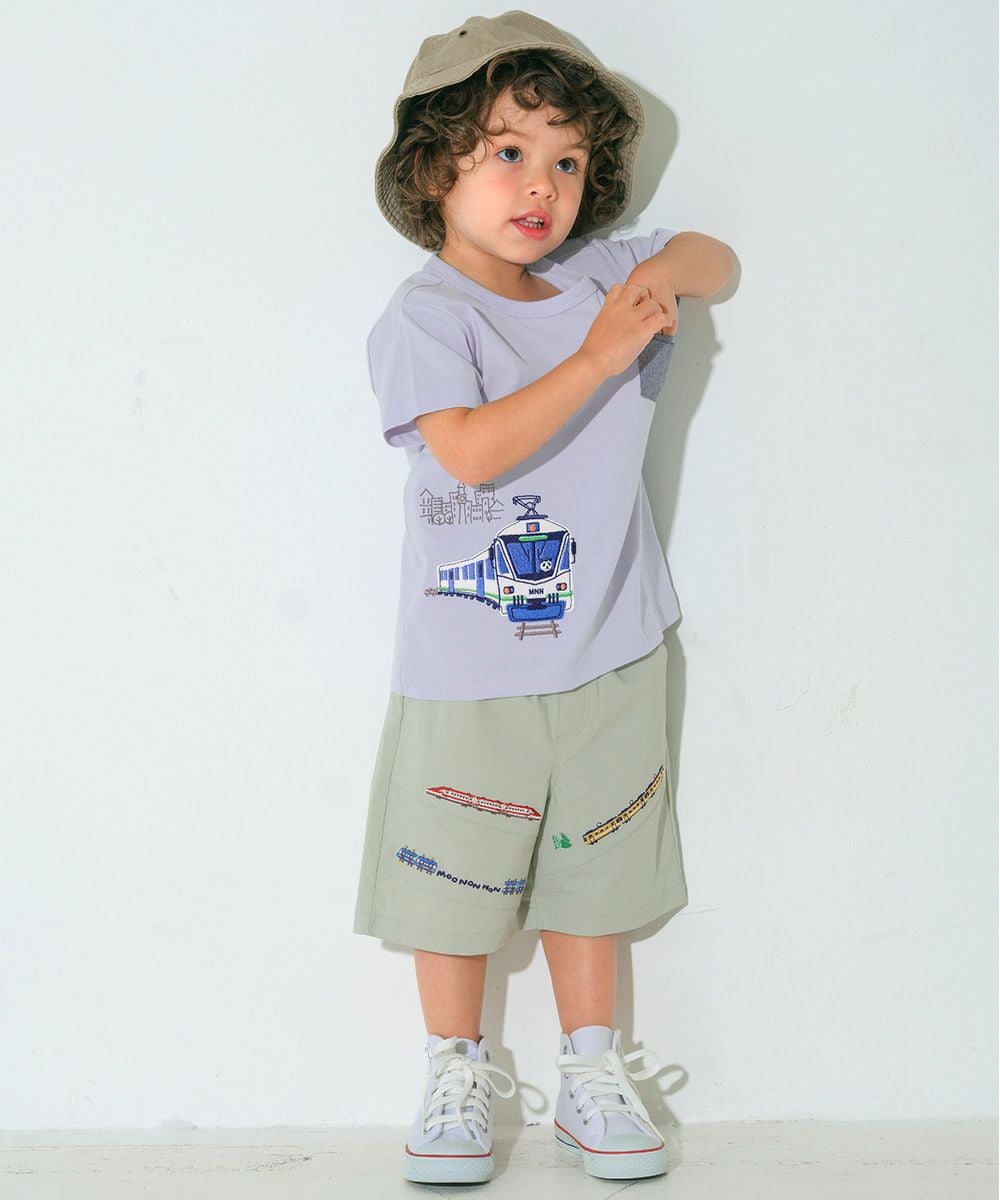 ベビー服 男の子 子ども服 こども キッズ 綿100％ 電車 ワッペン 乗り物 刺繍 ポケットつき ブルー(61) モデル画像全身