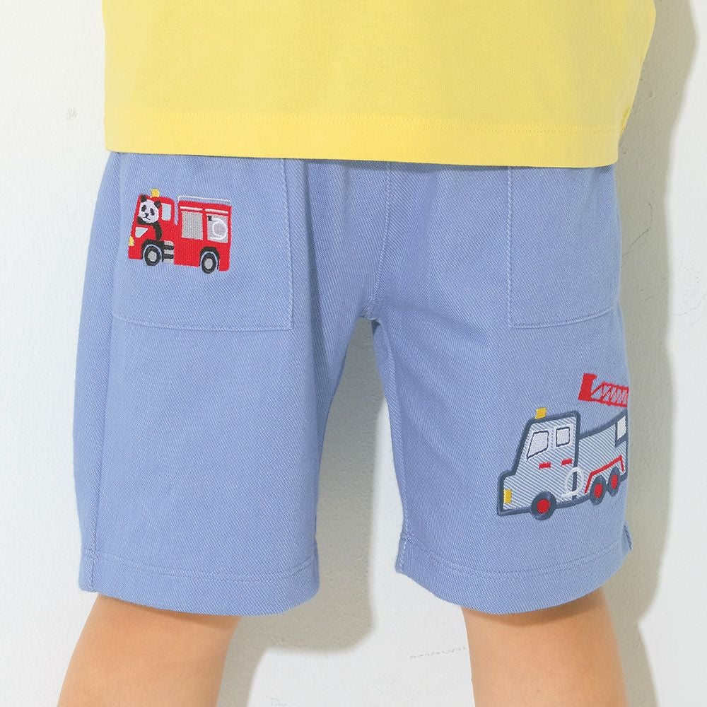パンダ＆消防車刺繍 デニムツイルニットハーフパンツ｜ベビー・子供服