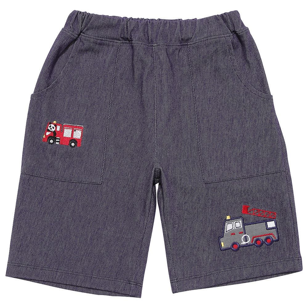 パンダ＆消防車刺繍 デニムツイルニットハーフパンツ｜ベビー・子供服